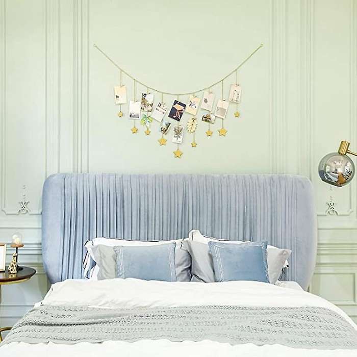 Hanging Photo Display Wooden Stars Garland with 25 Wood Clips Wall