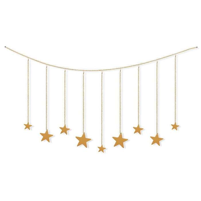 Hanging Photo Display Wooden Stars Garland with 25 Wood Clips Wall