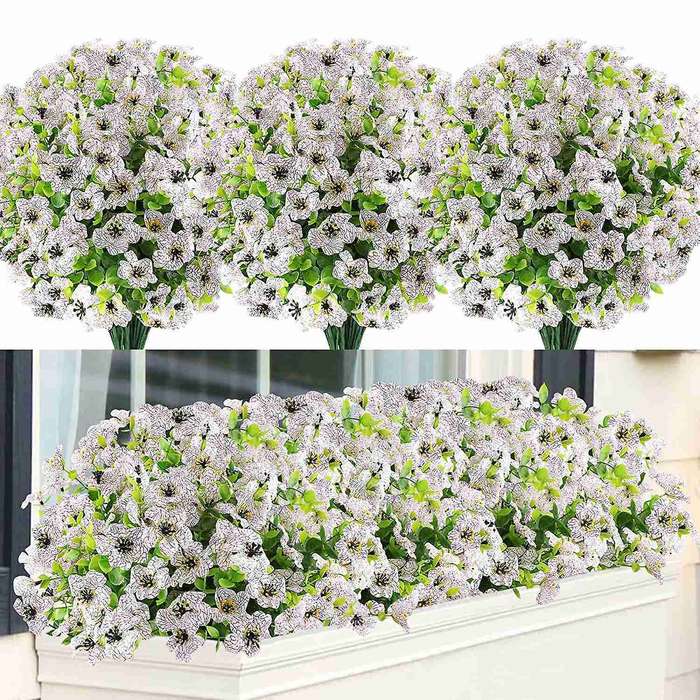 6 Bundles Artificial Flowers Uv Resistant Fake Plants White