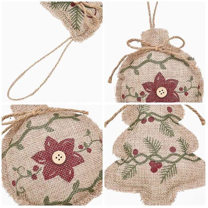 12pc Christmas Tree Burlap Hanging,ball Stocking Shaped Hanging Decor