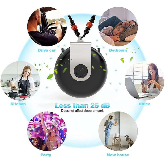 Mini Air Purifier Necklace for All Ages, Adults and Kids Black+silver