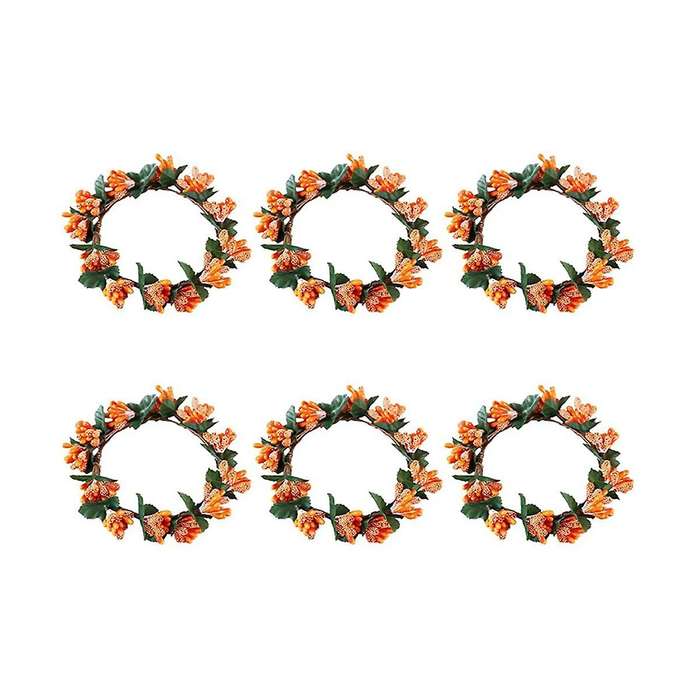 6 Pcs Orange Berry Candle Rings Wreath Mini for Party,table Decor