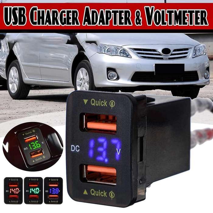 36w Car Charger Qc3.0 Adapter for Toyota Hiace Prado 22x44mm Blue