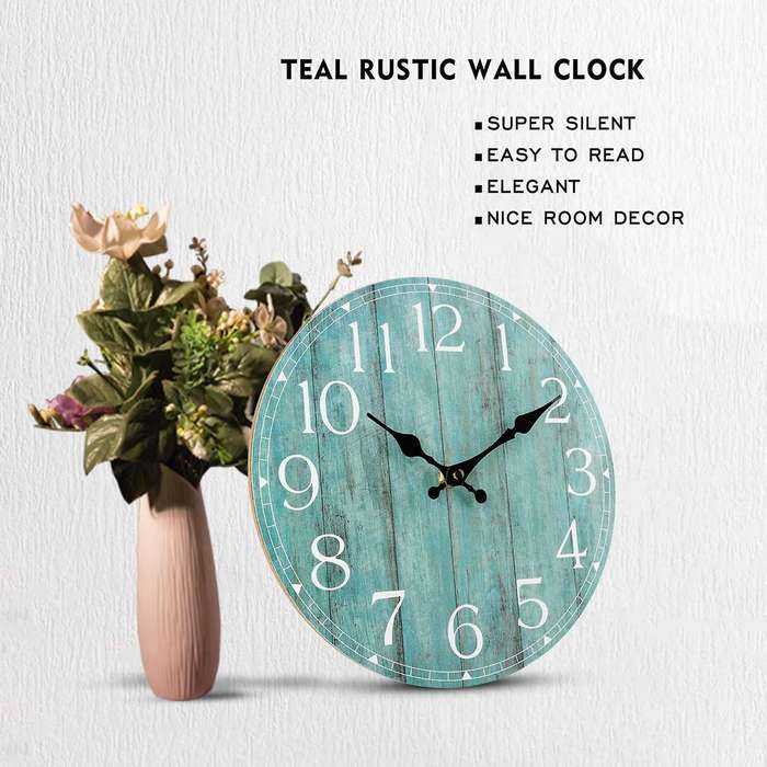 Wall Clock,10 Inch Teal Silent Non-ticking Kitchen Clock Decor