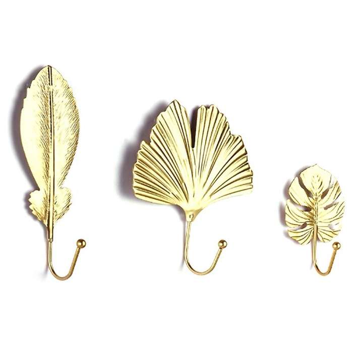 Wall Hooks No-punch Wall Hanger Coat Key Hook Iron Art Golden Leaves