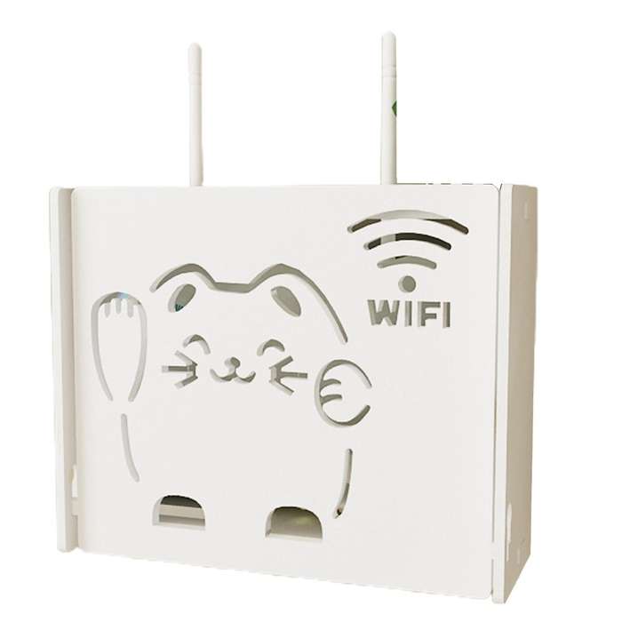 White Floating Wall-mounted Wifi Router Bracket, (lucky Cat Pattern)