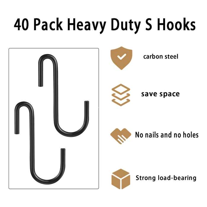 40 Pack S Shaped Hooks, Metal Hanging Hangers for Kitchen Bathroom
