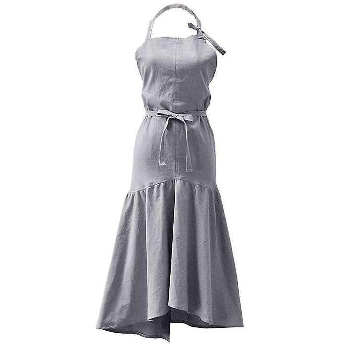 Cotton/linen Blend Tie Apron Women's Dress Girl (gray, Adjustable)
