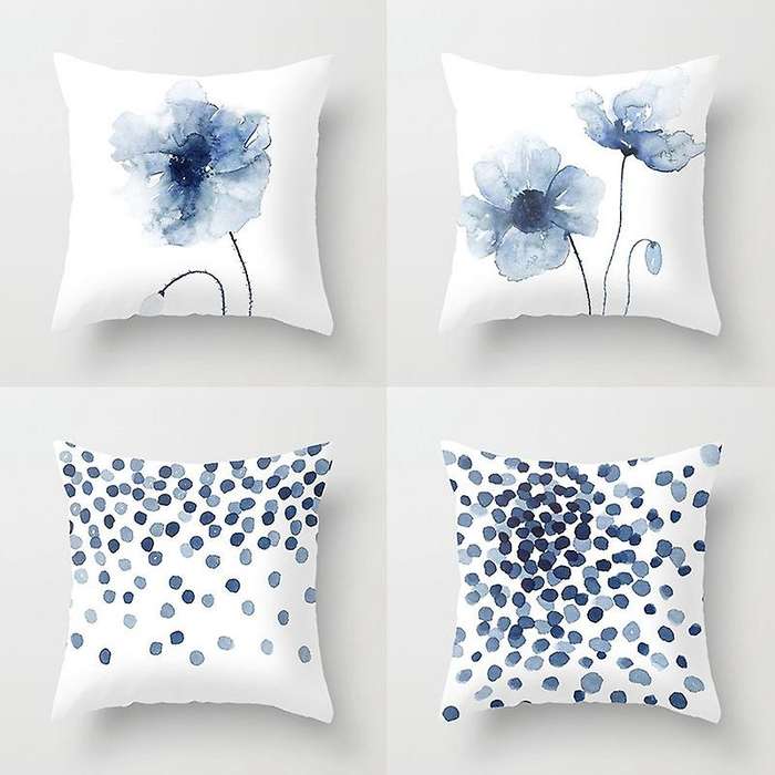 4pcs Nordic Style Blue Flower Pillowcase Peach Skin Velvet 45x45cm
