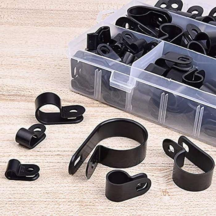 200pcs R-type P-type Cable Clamps Nylon Wire Clip Assortment Kit