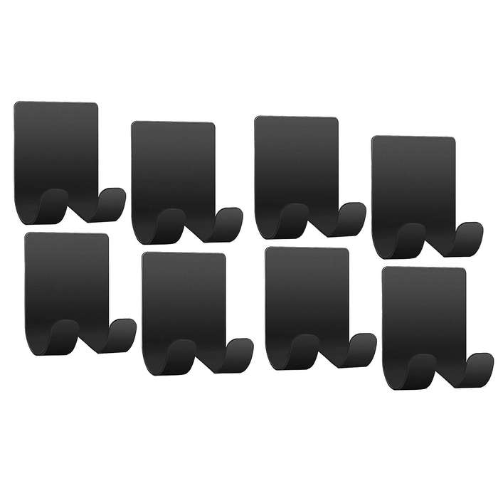 8 Pcs Self-adhesive Hooks Stainless Steel for Bathroom Plug,black