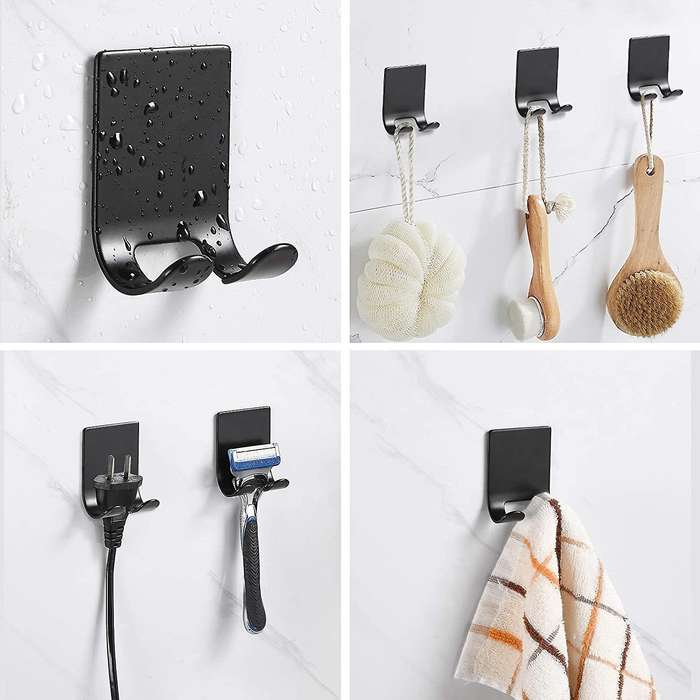8 Pcs Self-adhesive Hooks Stainless Steel for Bathroom Plug,black
