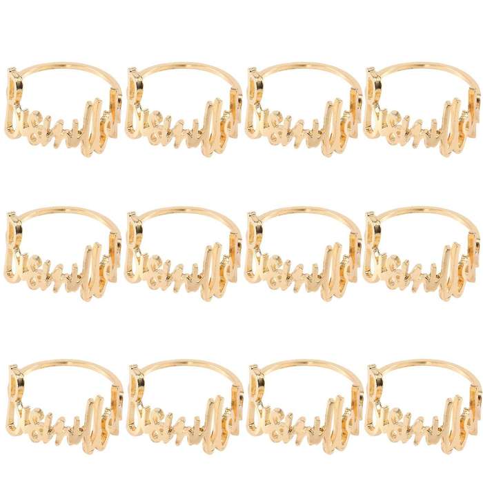 12pcs/set Metal Napkin Ring for Restaurant Hotel Wedding Party,golden