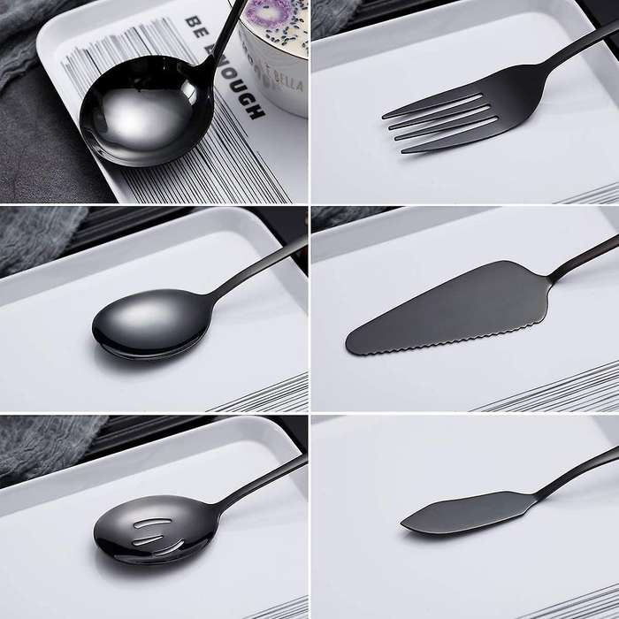 6-piece Serving Flatware Silverware Set,serving Utensil Set,black