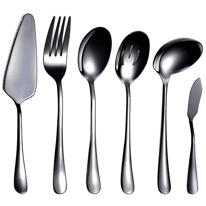 6-piece Serving Flatware Silverware Set,serving Utensil Set,black