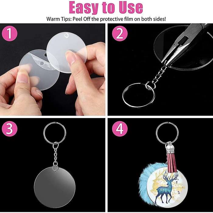 206pcs Acrylic Keychain Blanks with Jump Rings, Tassels, Blanks Diy