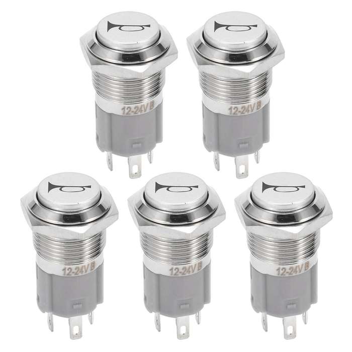 5x 12v 16mm Led Light Momentary Horn Metal Switch Push Button Blue
