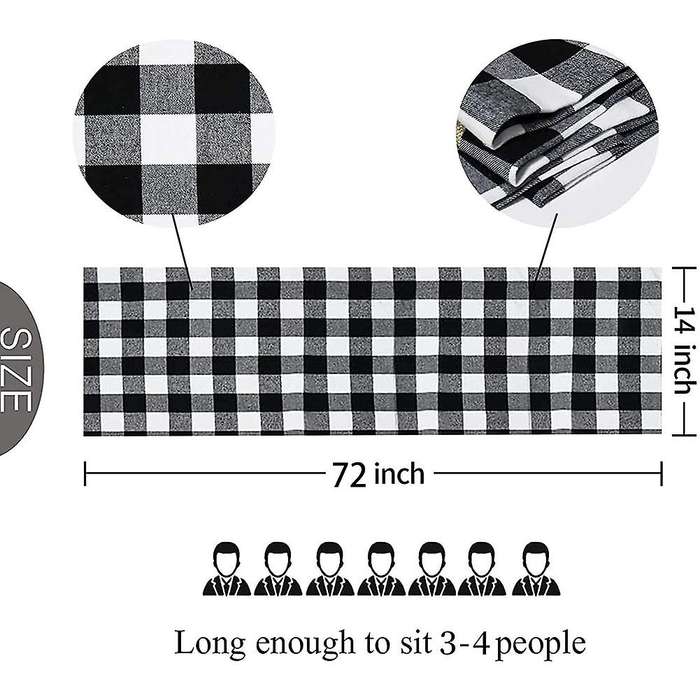 72inch Reversible Burlap & Cotton Table Runner, Black and White