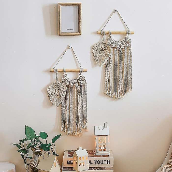2 Pack Small Macrame Wall Hanging Decor, Leaf for Apartment Bedroom