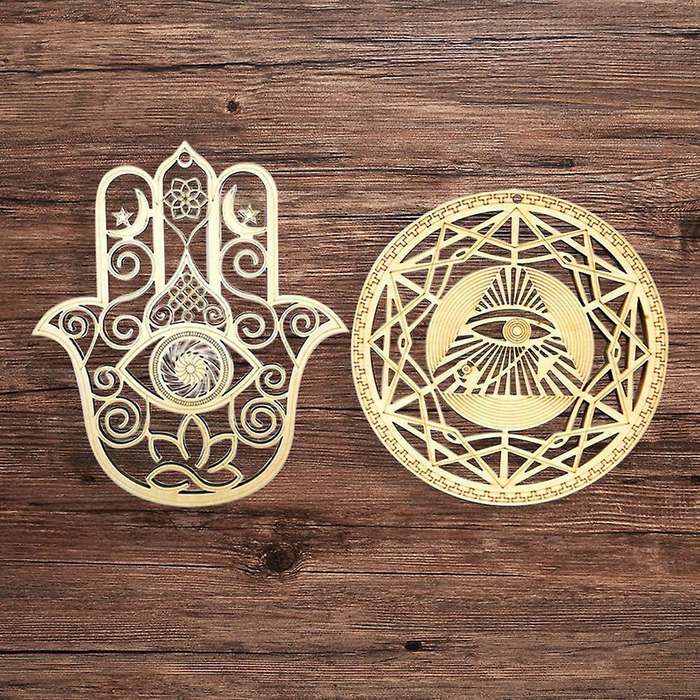 4 Pcs Wooden Geometric Patterns Hanging Crafts Wall Decorations 2