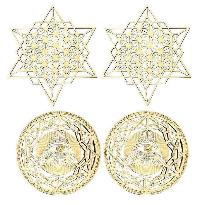 4 Pcs Wooden Geometric Patterns Hanging Crafts Wall Decorations 2