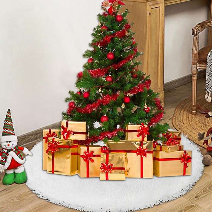 1pcs 90cm White Christmas Tree Skirt Plush Faux Fur Floor Mat
