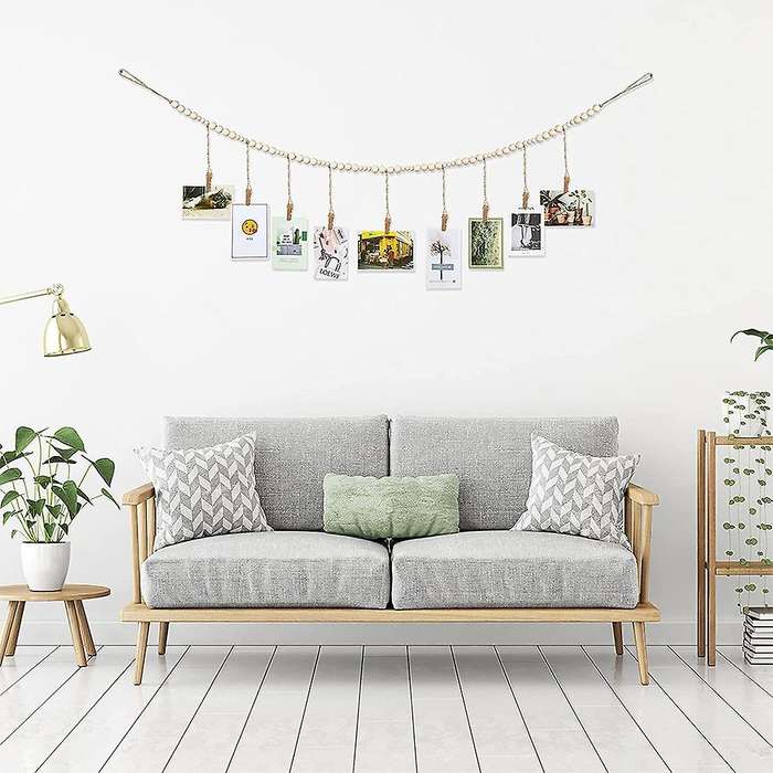 2pcs Wall Hanging Photo Wooden Beads with 9 Clips for Home, Nursery