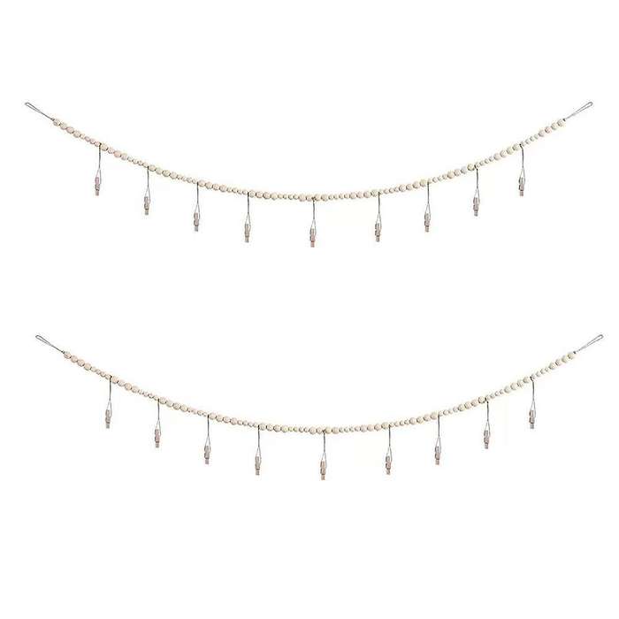 2pcs Wall Hanging Photo Wooden Beads with 9 Clips for Home, Nursery