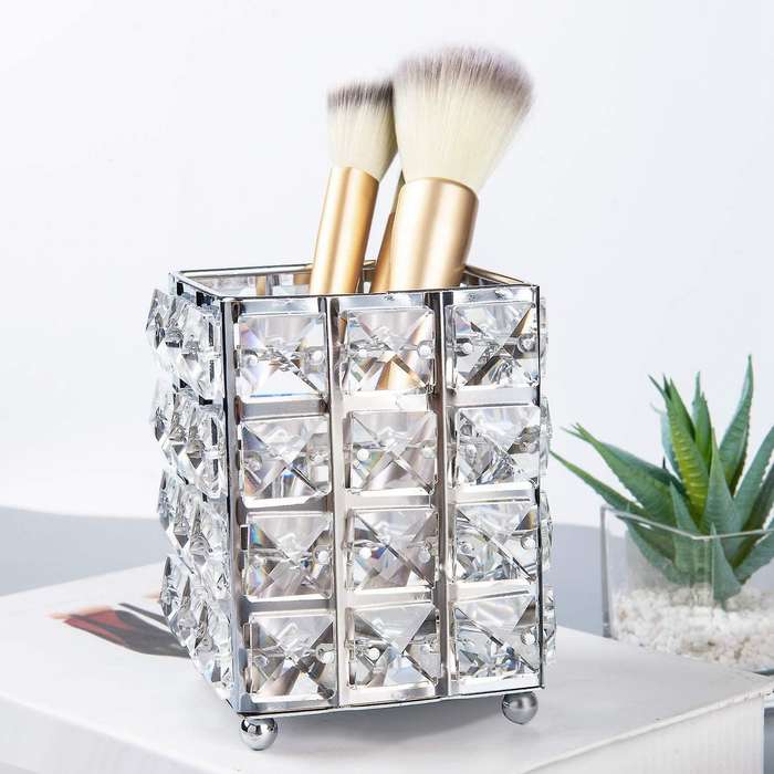 Crystal Makeup Brush Organizer Holder Storage Cosmetics Tools ,silver