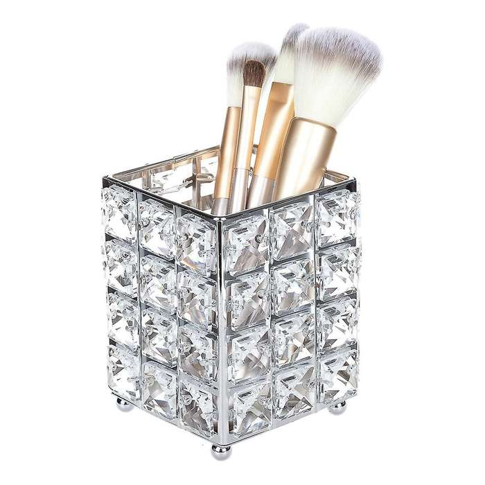 Crystal Makeup Brush Organizer Holder Storage Cosmetics Tools ,silver
