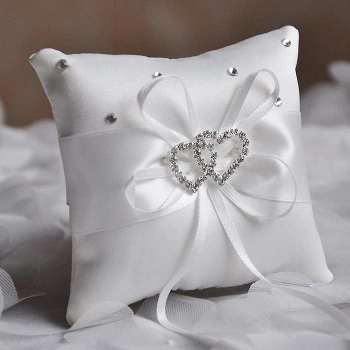 Double Heart Satin Ring Bearer Pillow and Wedding Flower Girl Basket