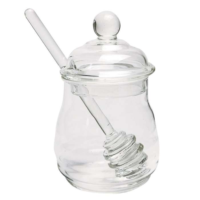 Glass Honey Jar Glass Honey Pot with Dipper & Lid Jar Container 250ml