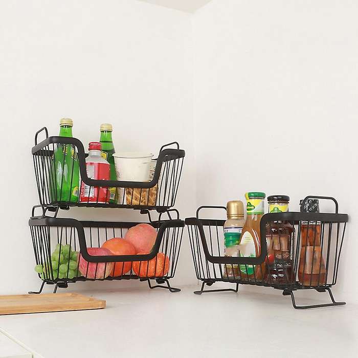 Stackable Storage Basket Kitchen Table Multi-layer Rack(white)