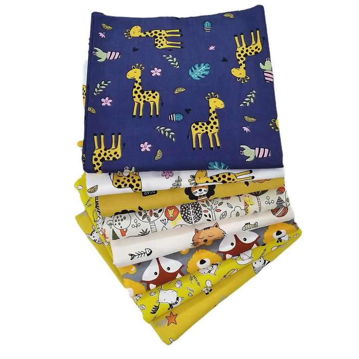 8 Pcs Print Pure Cotton Fabric Cartoon Animals Sewing Diy Craft