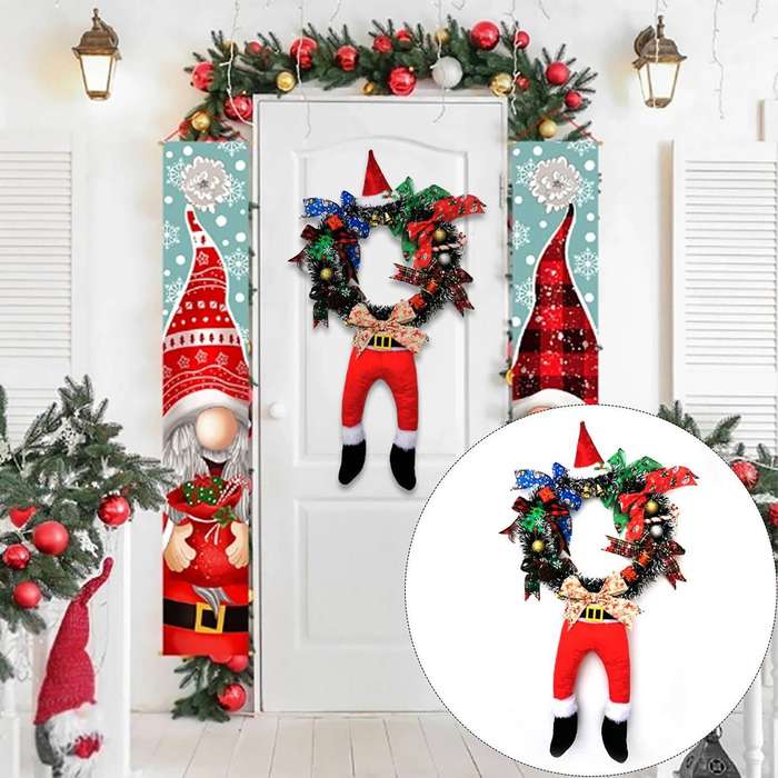 Artificial Christmas Decoration Funny Santa Claus Wreath Hanging A