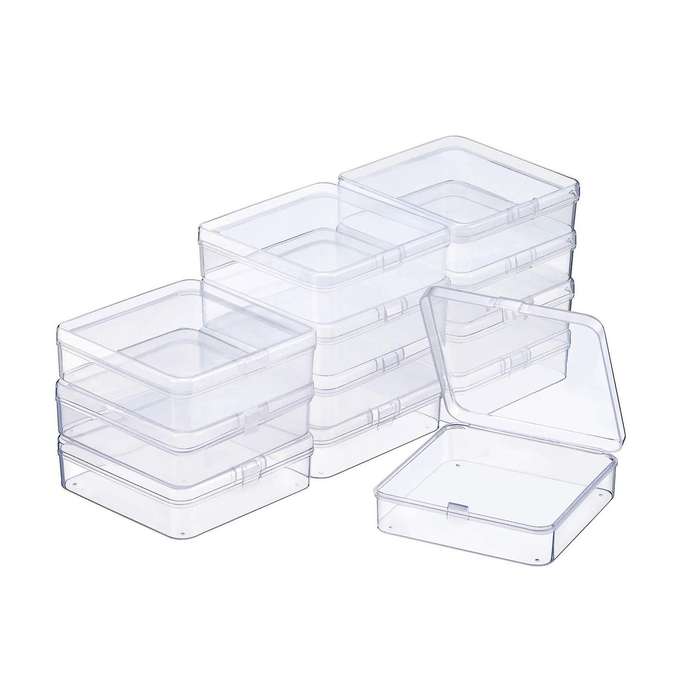 12 Pack Clear Plastic Beads Storage Containers Box with Hinged Lid