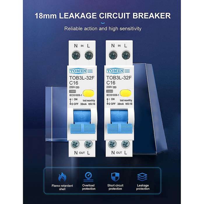 Tomzn Residual Current Differential Automatic Circuit Breaker, 16a