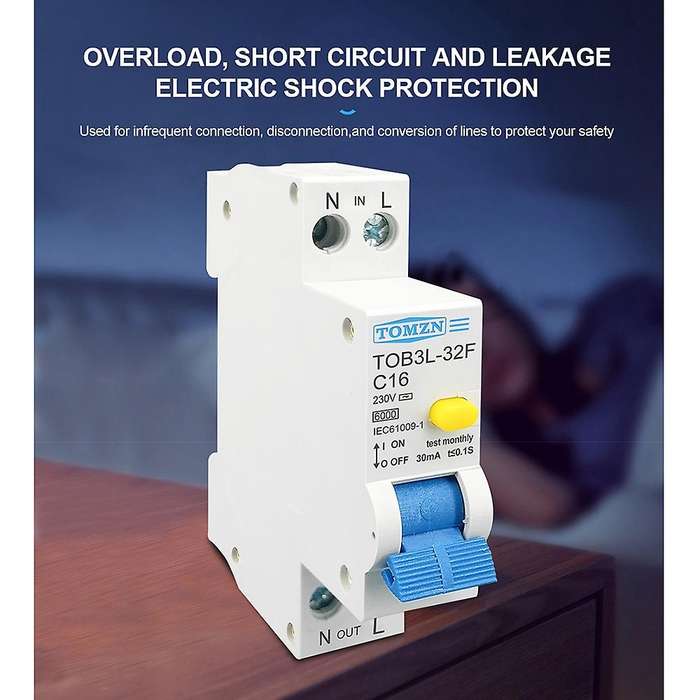 Tomzn Residual Current Differential Automatic Circuit Breaker, 16a