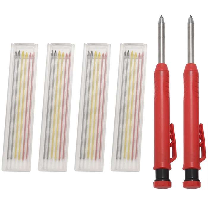 3 Pcs Solid Carpenter Pencil with 24 Pieces Leads Refills Sharpener