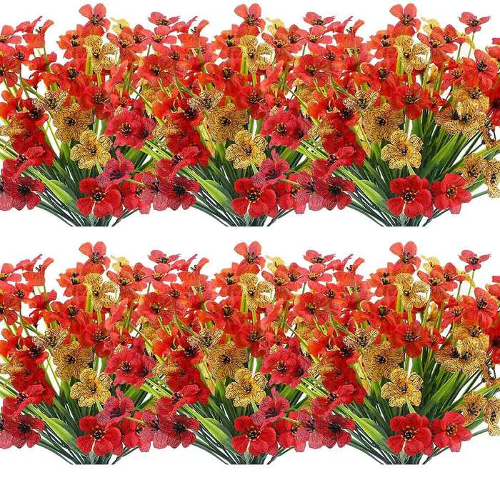 Artificial Outdoor Plants and Flowers 12 Bundles,red Yellow Orange