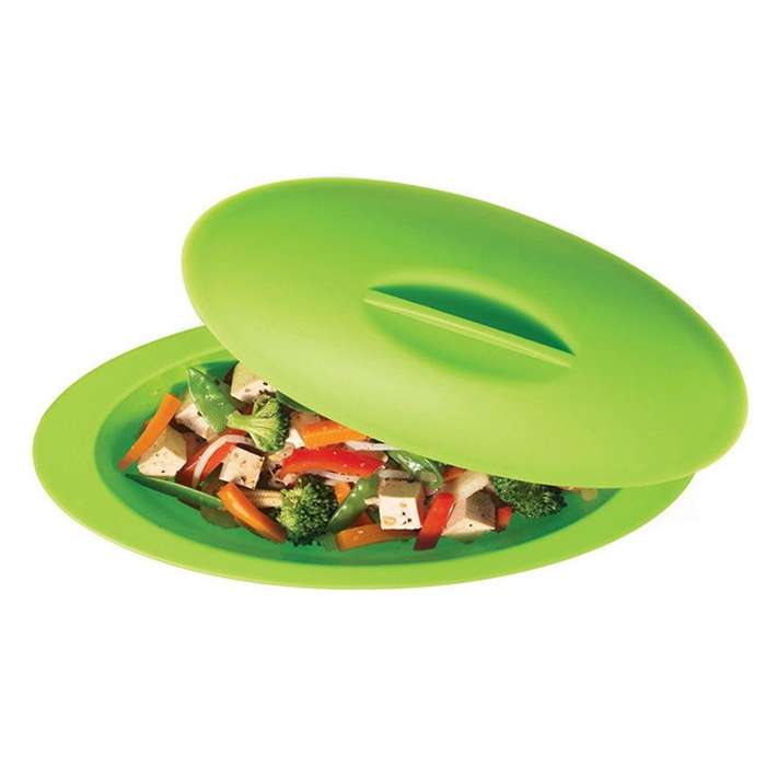 Microwave Steamer Silicone Steamer with Handle for Meal Prep- Pink