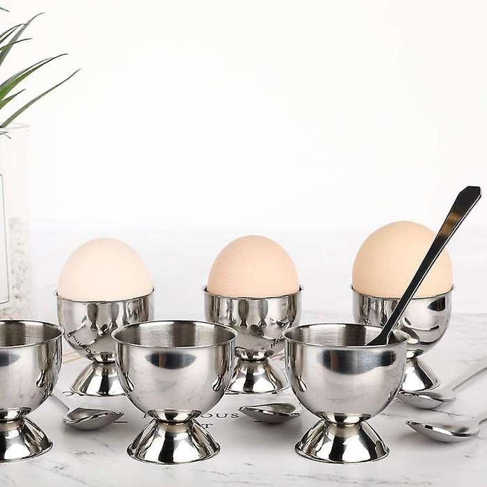 Stainless Steel Egg Cup 12 Includes 6 Egg Holders and 6 Egg Spoons