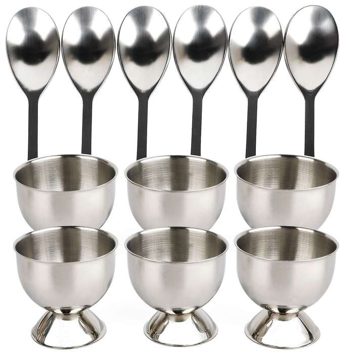 Stainless Steel Egg Cup 12 Includes 6 Egg Holders and 6 Egg Spoons