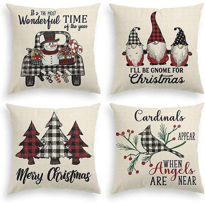 Buffalo Plaid Gnome Truck Snowman Christmas Tree Throw Pillow Cover