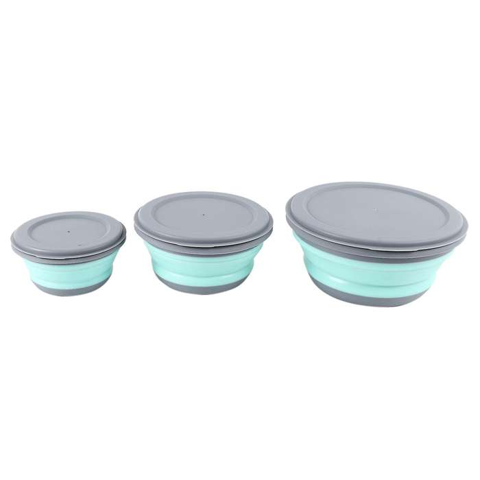3pcs/set Bowl Sets Silicone Folding Lunch Box Folding with Lid Blue