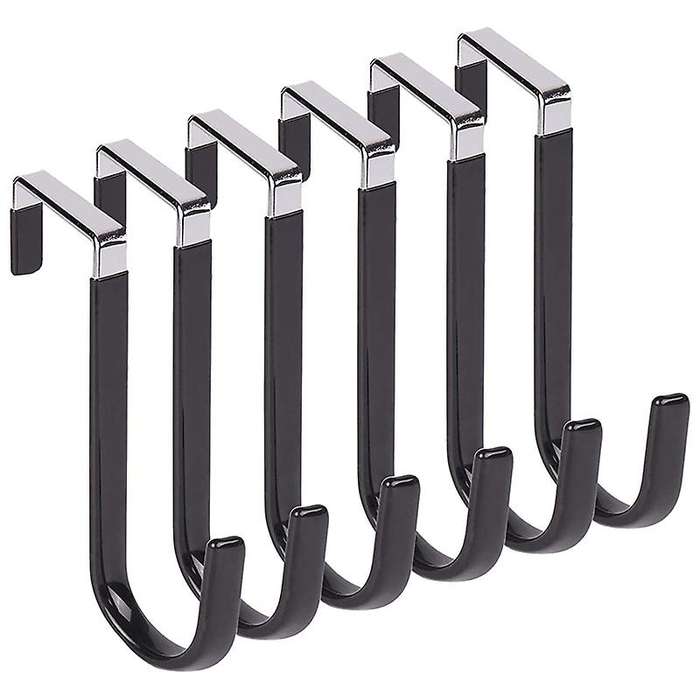 Over Door Hooks for Hanging Clothes,6 Packs Hanger,for Bathroom Black