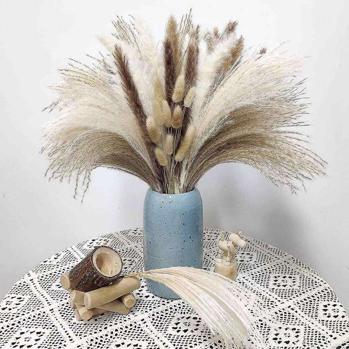 80pcs Dried Pampas Grass Decor 17.32 Inch Pampas Grass for Home Decor