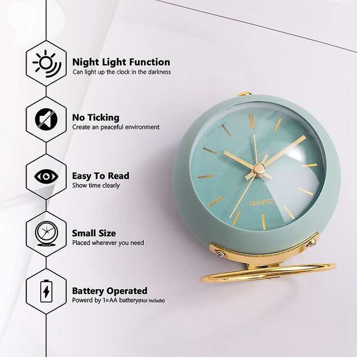 Battery Operated Desk Alarm Clocks with Light,retro Silent Green