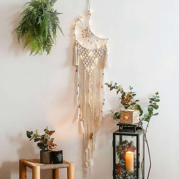 Moon Dream Catcher Macrame Tapestry Wall Decor Leaf Room Decoration