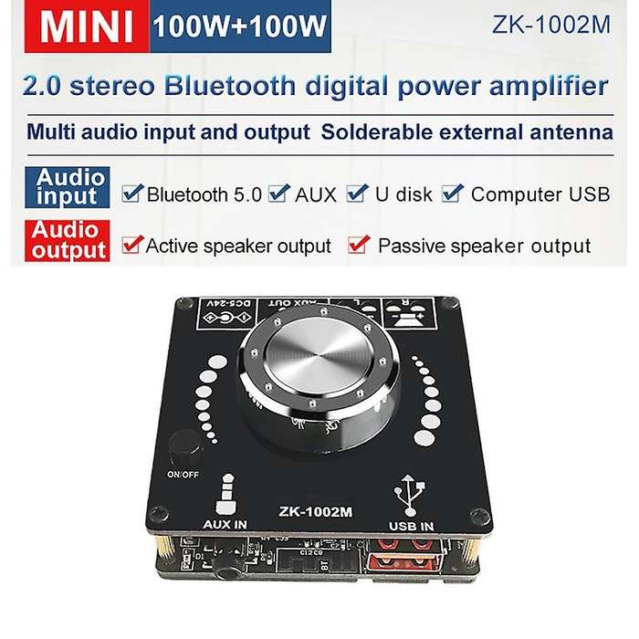 Zk1002m Bluetooth 5.0 Aux Usb Audio Amplifier Module 100wx2